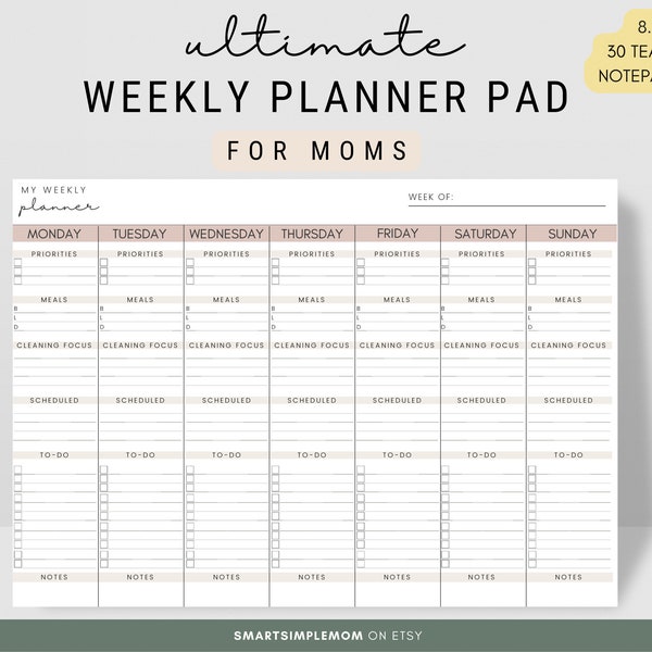 WEEKLY PLANNER PAD for moms Undated Planner Weekly Desk Pad Productivity Planner Mom Planner Weekly Notepad Get it All Done Planner Weekly