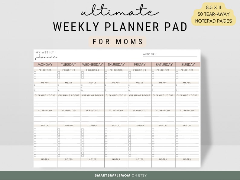 WEEKLY PLANNER PAD for Moms Undated Planner Weekly Desk Pad Etsy