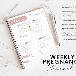 WEEKLY PREGNANCY JOURNAL Pregnancy Tracker Pregnancy Gift Personalized Pregnancy Planner Keepsake Pregnancy Calendar Pregnancy Notebook