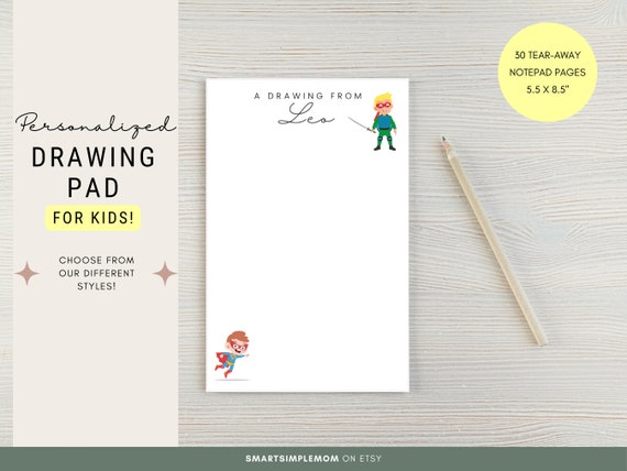 PERSONALIZED NOTEPAD for Kids Drawing Pad Custom Notepad Gift for Kids  Stationary Custom Stationary Back to School Gift Superhero Notepad 