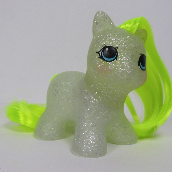 Little Pony Baby BLANK Surprising Hot Greenish Hair Tiny HQG1C Teeny Silver Glitter Classic 1980s Style Small Cute 2 Inch Toy Customization