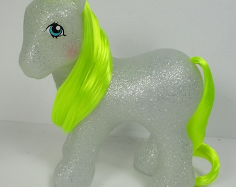 HQG1C Sparkle Big Brother Hot Yellow Green Hair BOY BLANK G1 Pony - Classic Style Glittering Silver White Toy For Retro Customization