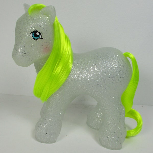 HQG1C Sparkle Big Brother Hot Yellow Green Hair BOY BLANK G1 Pony - Classic Style Glittering Silver White Toy For Retro Customization