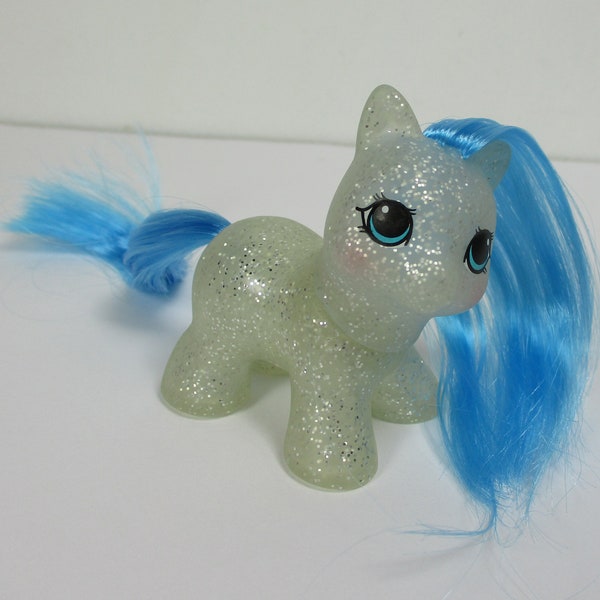 Little Pony Baby BLANK Blue Hair Tiny HQG1C Teeny Silver Sparkle Glitter Classic 1980s Style Small Cute 2 Inch Toy for Customization