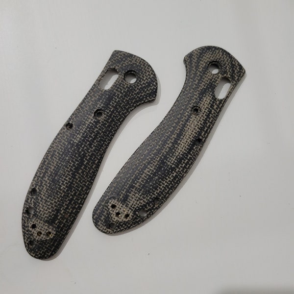 Benchmade 555 / 553 / 556 MINI Griptilian black burlap Micarta handle scales and spacers upgrade kit ++ deep carry clip