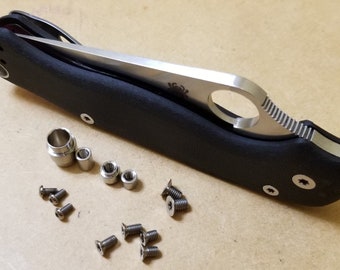 Spyderco Para 3 Custom Silver Titanium screws, lanyard tube,  and pivot screw kit