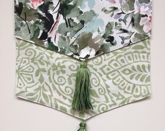 Table runner, handmade, double sided with tassels