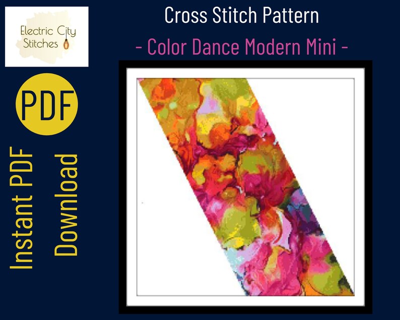 Color Dance. Full Coverage Counted cross stitch art PDF instant download contemporary modern crossstitch abstract cross-stitch small mini image 4