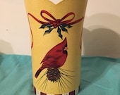 Lenox Winter Greetings Red Cardinal Metal Wine Cooler Bucket Vase Large 9 1 2 quot Holiday Christmas Decor Toleware