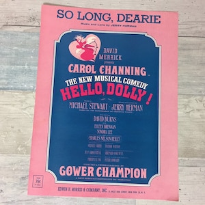 So Long, Dearie Vintage Piano Sheet Music, Hello Dolly, Carol Channing