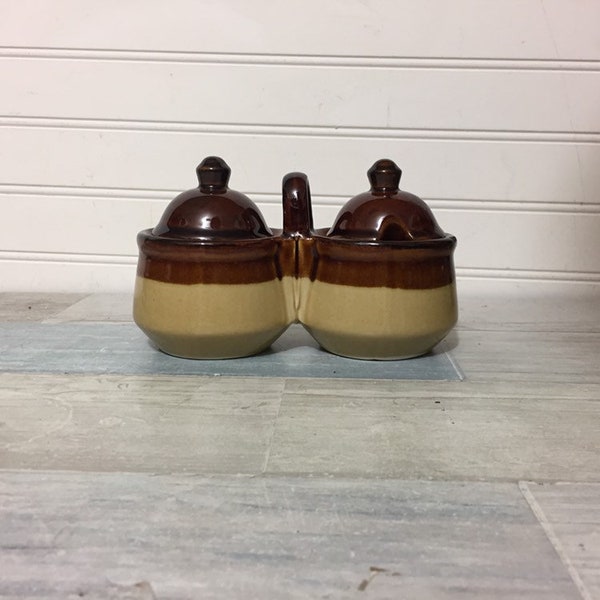 Vintage Jam Jar Condiment Holder Duo Brown