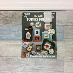 Milly Smith's Country Folk Art Cross Stitch Pattern Chart Leaflet, Leisure Arts 286, Tole Painting Designs for Cross Stitch