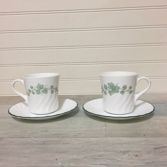 4 Corelle by Corning Callaway Green Ivy Coffee Cup & Saucer Sets = 8 Pieces 