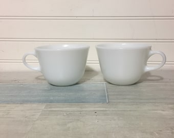 Vintage Pyrex Corning Solid White Milk Glass Coffee Mugs, 6 oz Cups, Set of 2