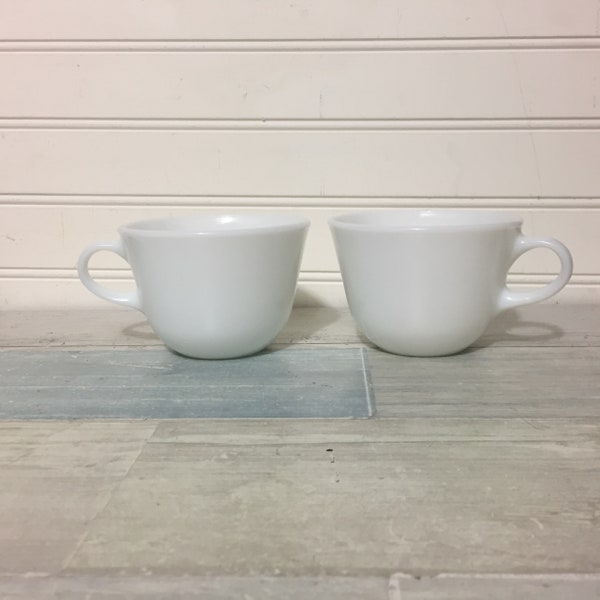 Vintage Pyrex Corning Solid White Milk Glass Coffee Mugs, 6 oz Cups, Set of 2