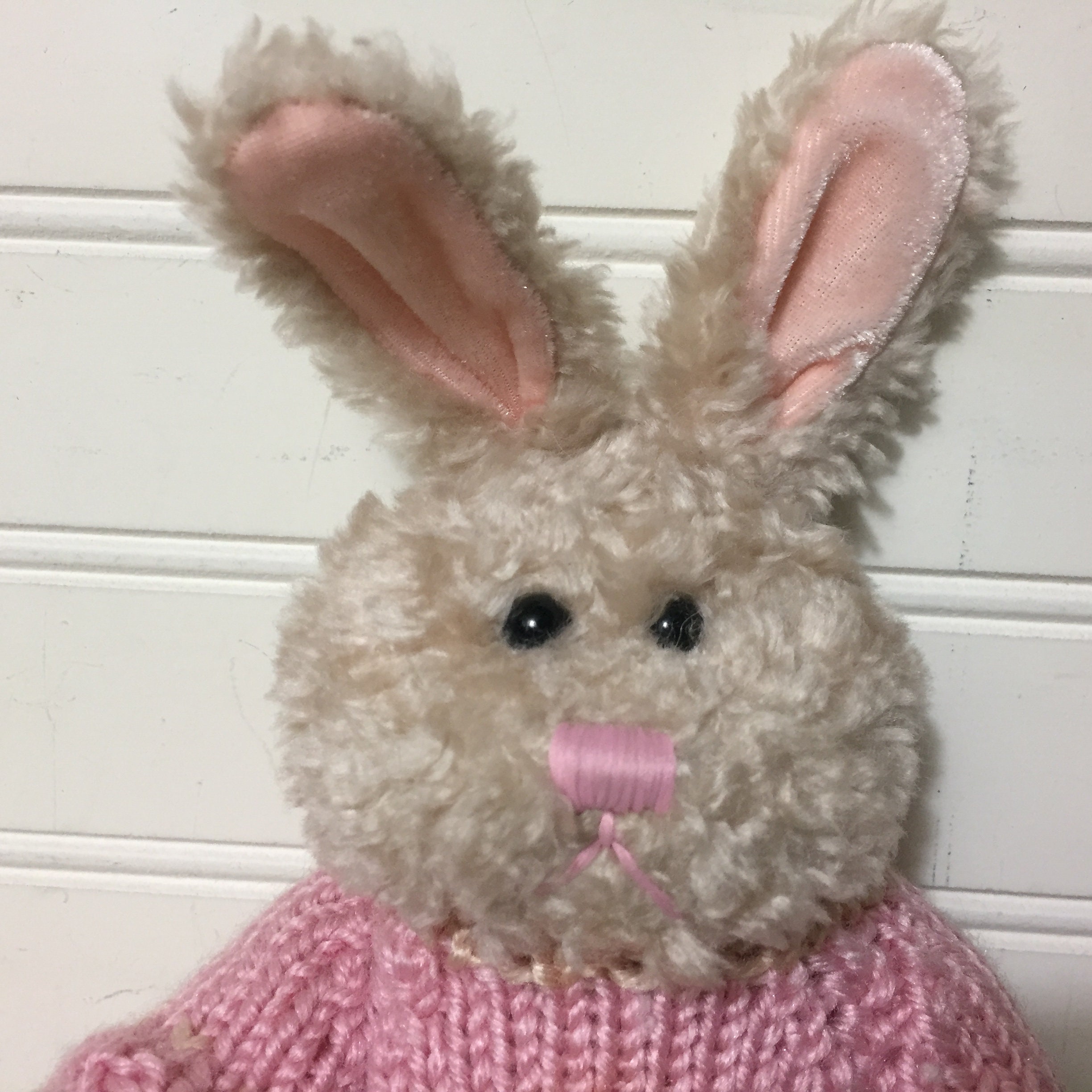 Chrisha Playful Plush Bunny Rabbit Pink Sweater Vintage 1988