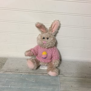 Chrisha Playful Plush Bunny Rabbit Pink Sweater Vintage 1988 Stuffed Animal Toy