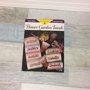 Flower Garden Towels Borders Cross Stitch Pattern Chart Leaflet, Charlotte Holder