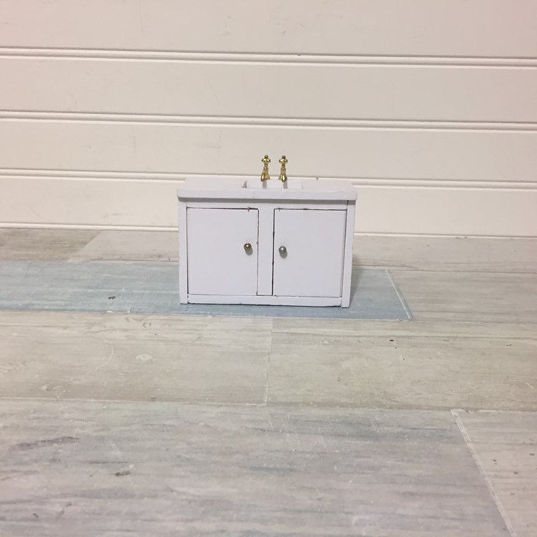 White Wood Dollhouse Miniature Bathroom Sink Etsy