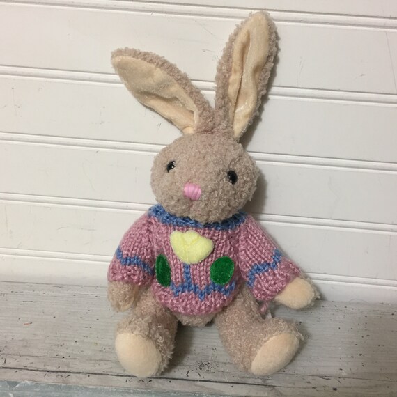 Chrisha Playful Plush Bunny Rabbit Pink Sweater Tulip Vintage 1988
