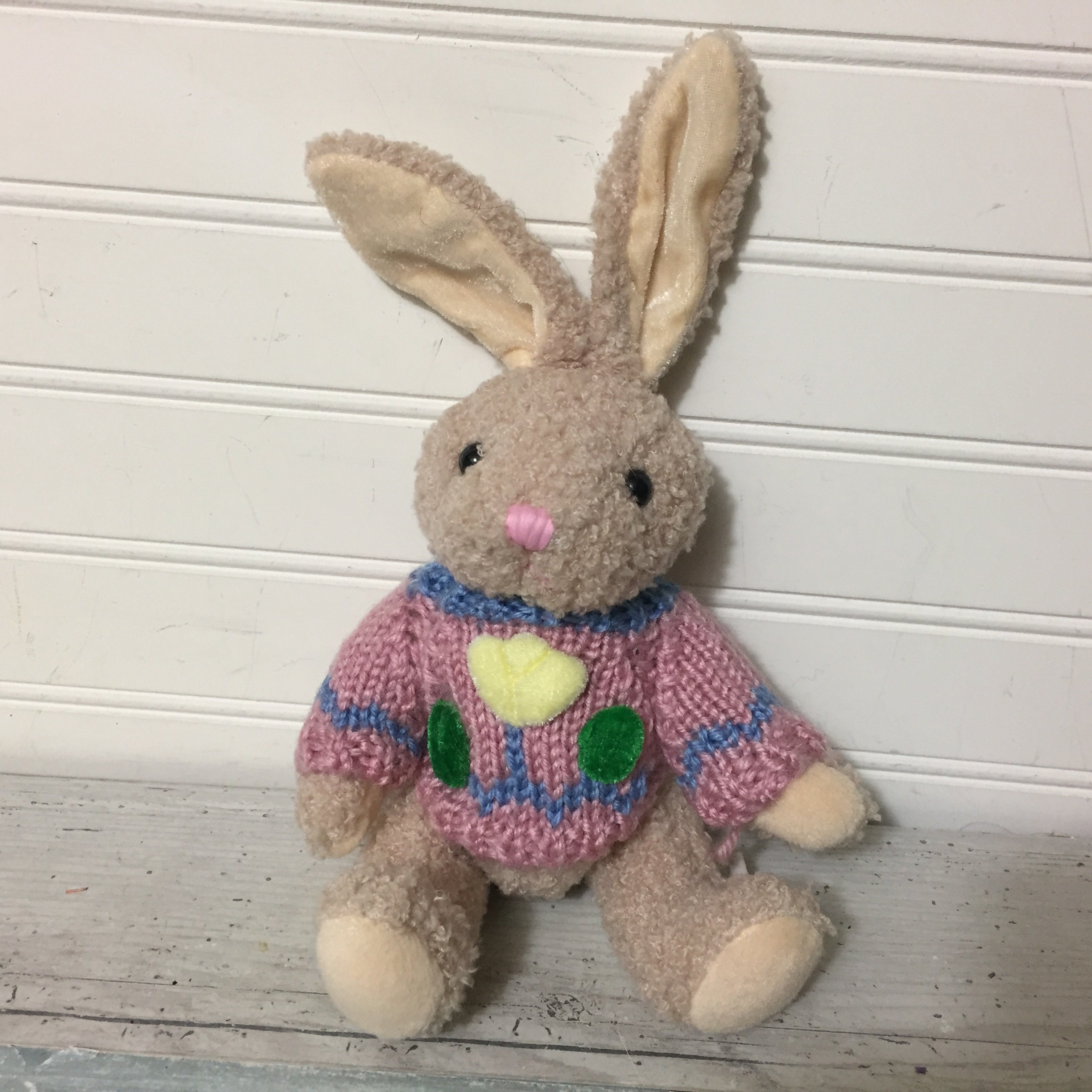 Chrisha Playful Plush Bunny Rabbit Pink Sweater Tulip Vintage 1988