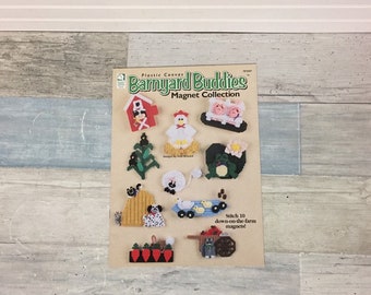 Barnyard Buddies Magnet Collection Animals Plastic Canvas Patterns Leaflet, House of White Birches, Chicken, Pigs, Frog, Cow