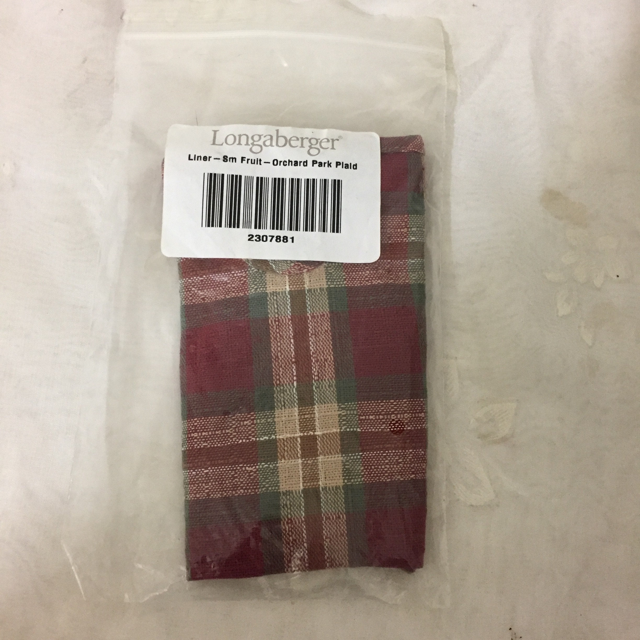 Longaberger Small Fruit Basket Orchard Park Plaid Fabric Liner Over Edge New In Bag 