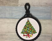 Vintage Cast Iron and Ceramic Tile Christmas Tree Trivet 11 quot