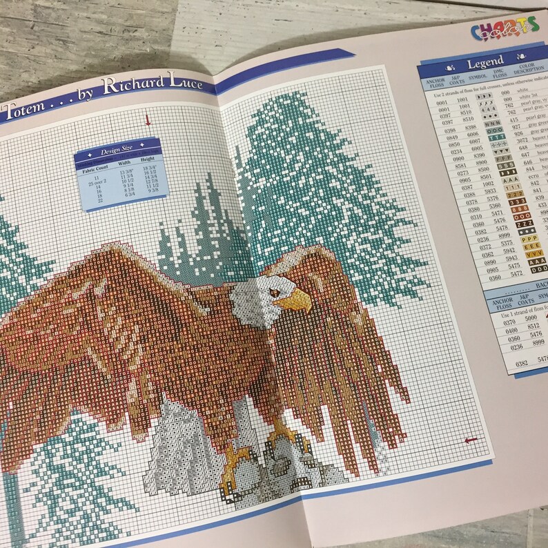 Totem Cross Stitch Pattern Leaflet Eagle Color Charts - Etsy