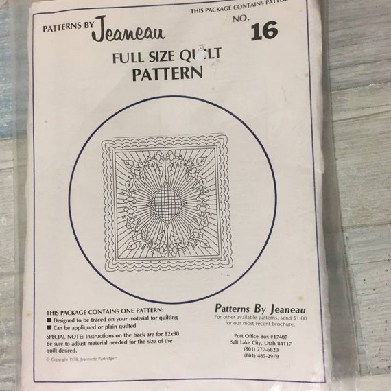 Jeaneau Full Size Quilt Pattern No. 16, 90