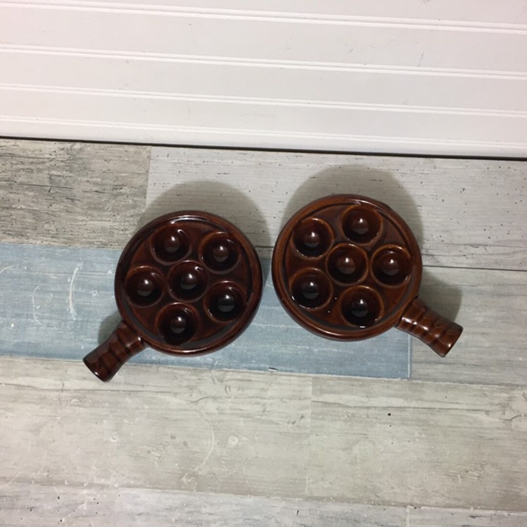 Brown Stoneware Escargot Snail Baking Serving Dish Handled Set Etsy