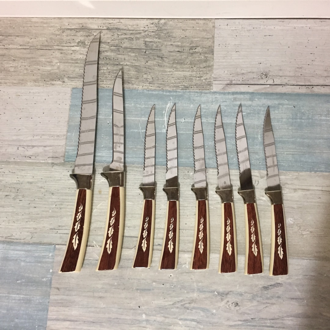 Regent Sheffield Knife Set, Steak, Utility and Serrated, Wood Grain and