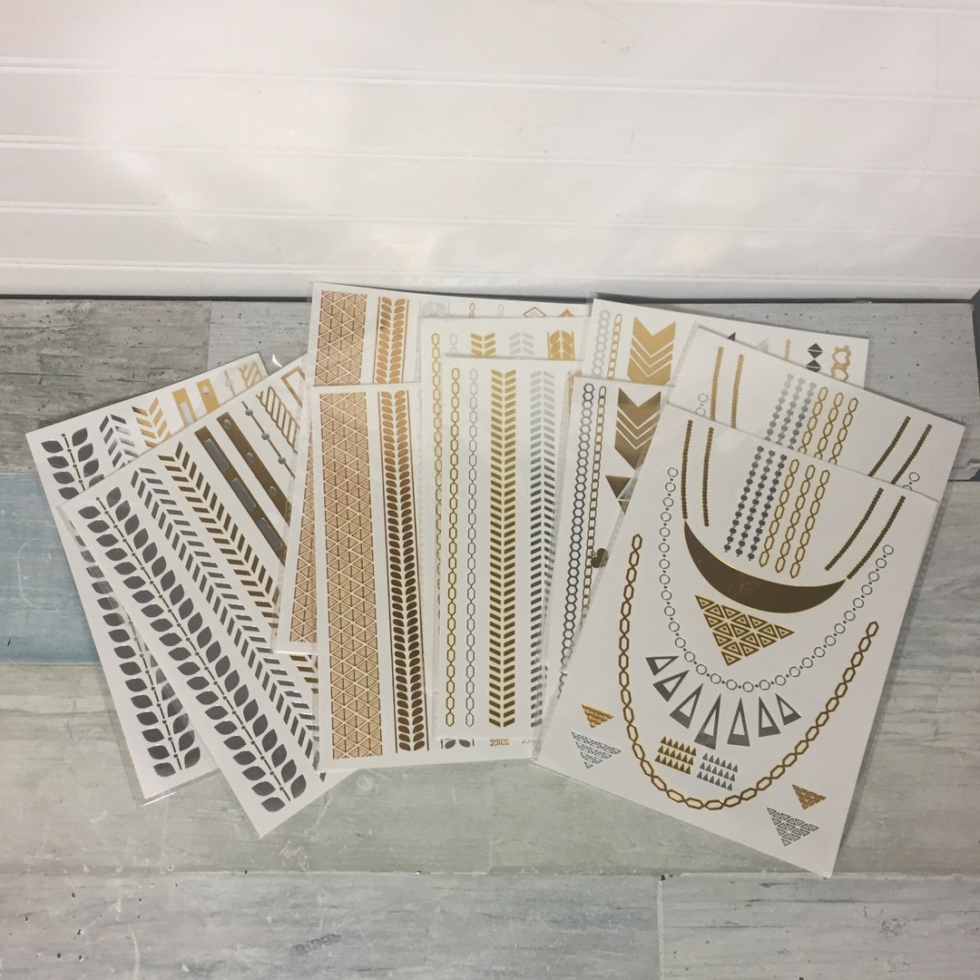 Gold and Silver Metallic Temporary Tattoo Jewelry 10 Sheets Etsy