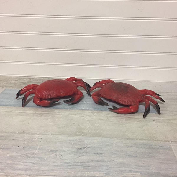 Large Red Plastic Artificial Crabs, Party Table Decor, Set of 2