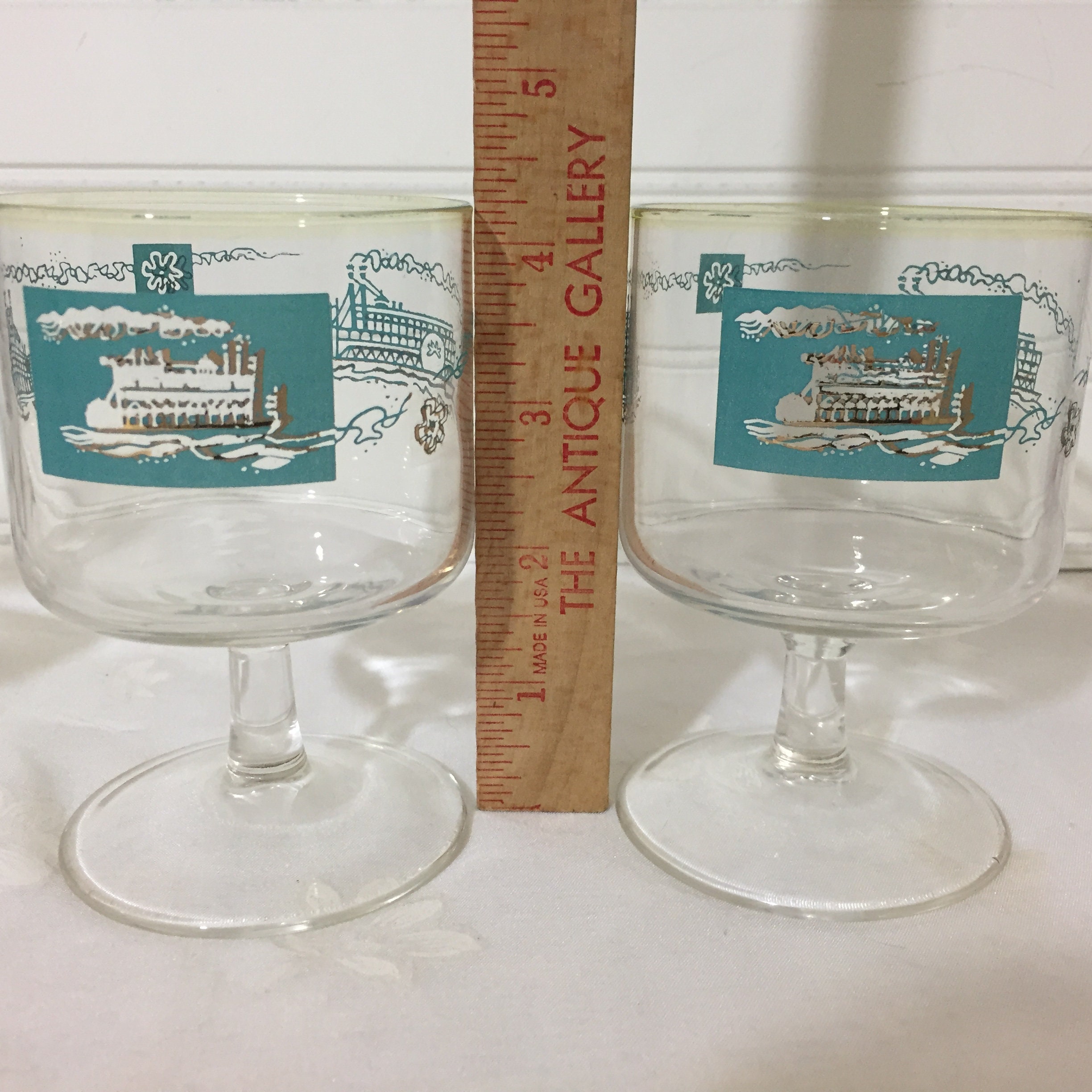 Vtg Libbey Steamboat Short Stem Glasses Turquoise and Gold Etsy