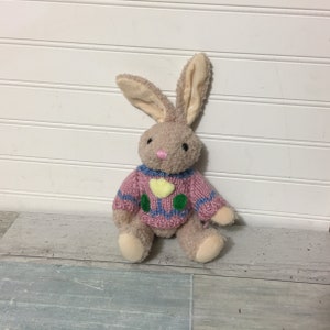 Chrisha Playful Plush Bunny Rabbit Pink Sweater Tulip Vintage 1988 Stuffed Animal Toy