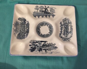 Vintage Wales Blue and White Hors d'oeuvres Appetizer Serving Dish Platter Japan