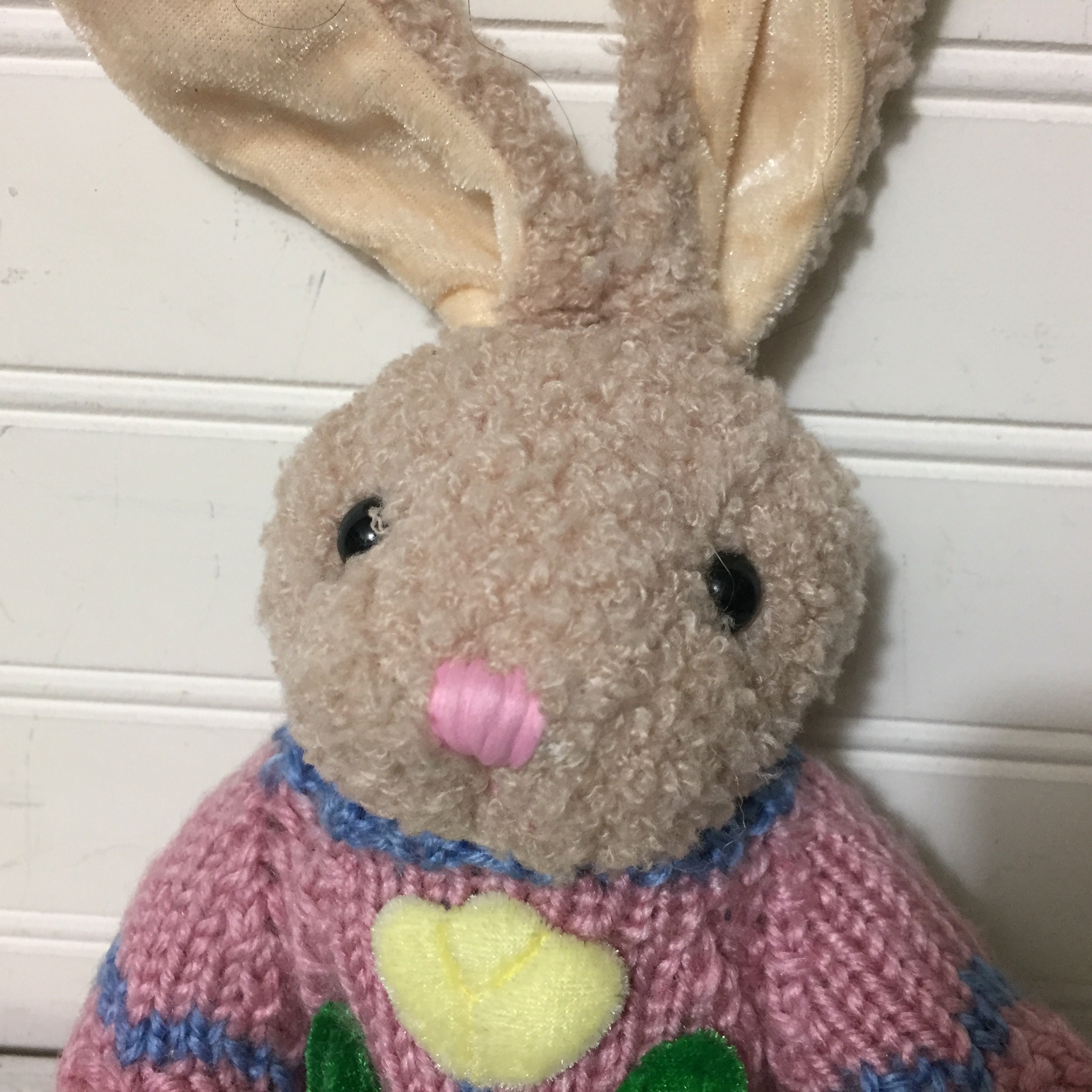 Chrisha Playful Plush Bunny Rabbit Pink Sweater Tulip Vintage 1988