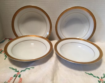 Sango Royalty Dessert Fruit Bowls 5 1/2" Set of 4 J625 White with Gold Band Made in Japan