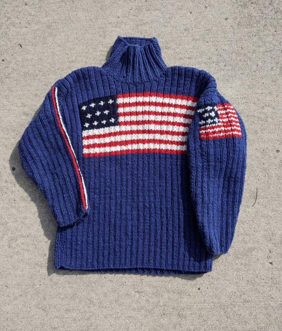 Vintage Wool American Flag Hand Knit sweater