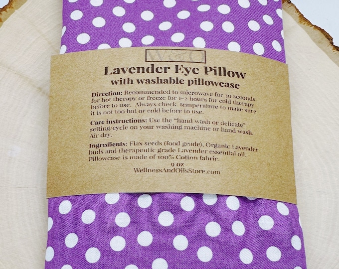 Handmade Natural Weighted Lavender Eye Pillow for Yoga, Headache Relief, Washable Cover, Polka Dots