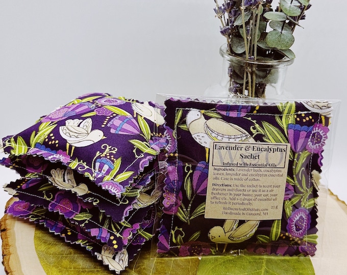 Handmade Lavender Eucalyptus Sachet infused with Essential Oils -  Pansy Posies Amethyst