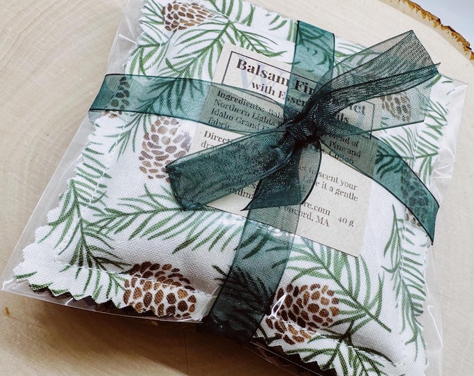 Balsam Fir Sachet Set: Essential Oils, Natural Pinecone Freshener
