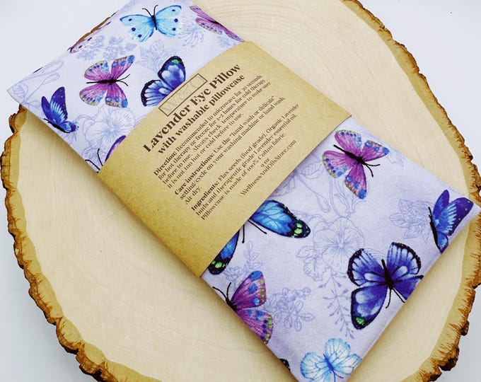 Handmade Lavender Eye Pillow: Weighted Cotton, Headache & Stress Relief Purple Butterflies