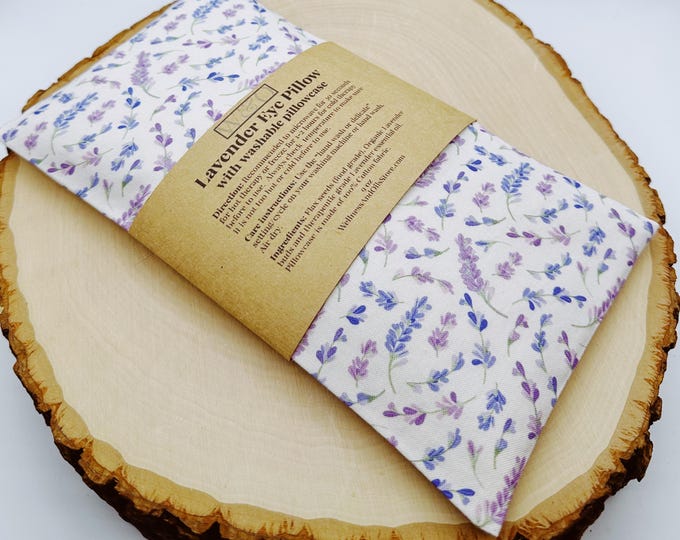 Handmade Weighted Lavender Eye Pillow for Yoga, Headache Relief, Washable Cover, Lavender flowers beige