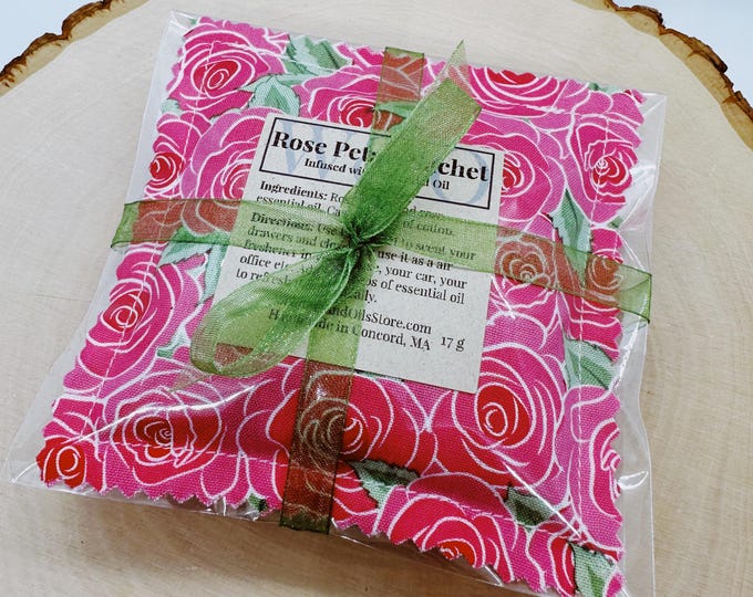 Handmade Rose Petal Sachet Gift Set: Essential Oil-Infused Botanical Pouches for Relaxation