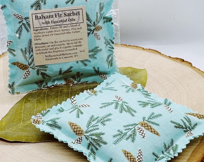 Handmade Balsam Fir Sachet: Essential Oils, Mini Pinecones Frost 4x4 Pillow
