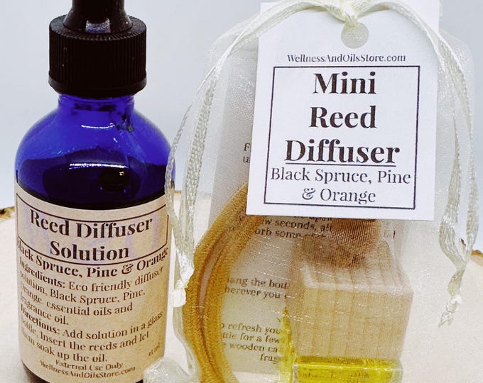 Car Reed Diffuser: Black Spruce, Pine & Orange Essential Oils - Refillable