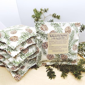 Balsam Fir Sachet with Essential Oils handmade Natural Freshener, Pinecone Pillow, 4x4