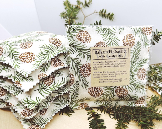 Balsam Fir Sachet with Essential Oils handmade Natural Freshener, Pinecone Pillow, 4x4